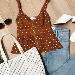Brown polka dotted top